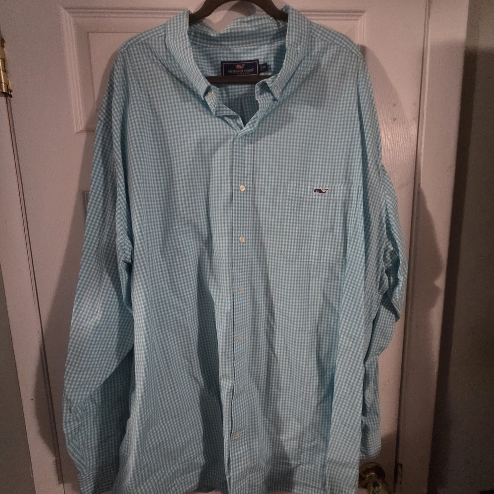 Vineyard Vines Aqua Checkered Button Down Shirt